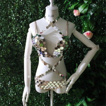 Silver Sequin Pole Dance Bikini Costume for Women | Go-Go Stagewear