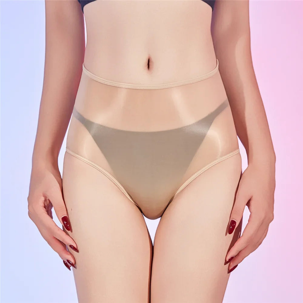 Sexy Women Unisex Silm Crotch Safety Short 6D Thin Bottom Wear Oil Shiny Briefs Sheer See Through U Convex Pouch Underwear