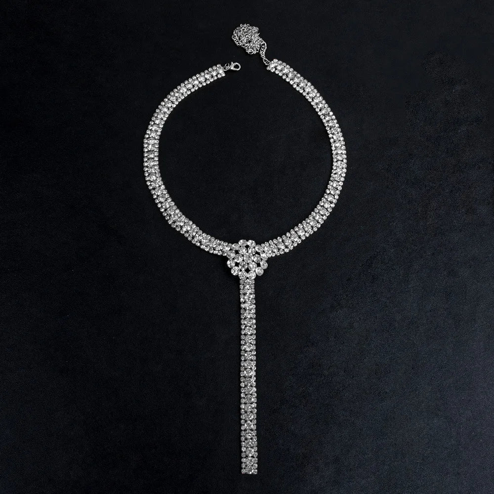 V-Shaped Halter Rhinestone Tassel Body Jewelry