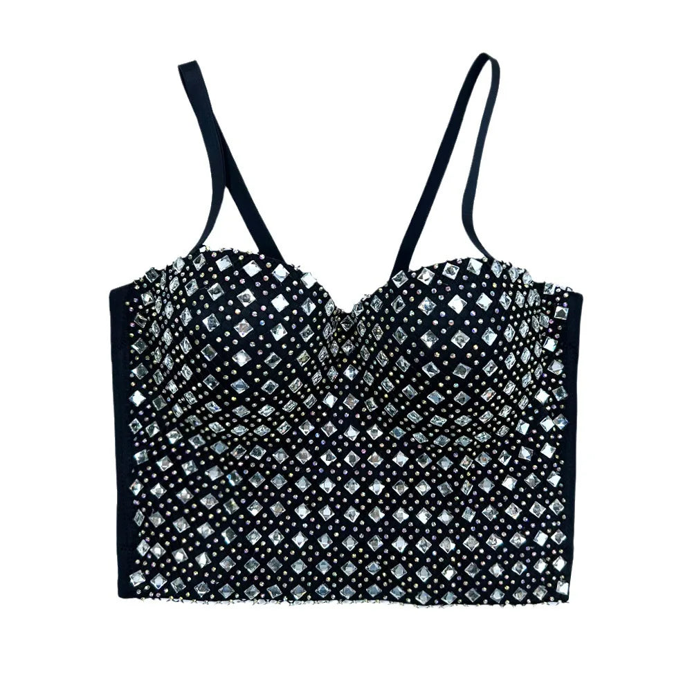 Diamond Mesh Studded Bustier Corset Crop Top High Street Evening Bralette