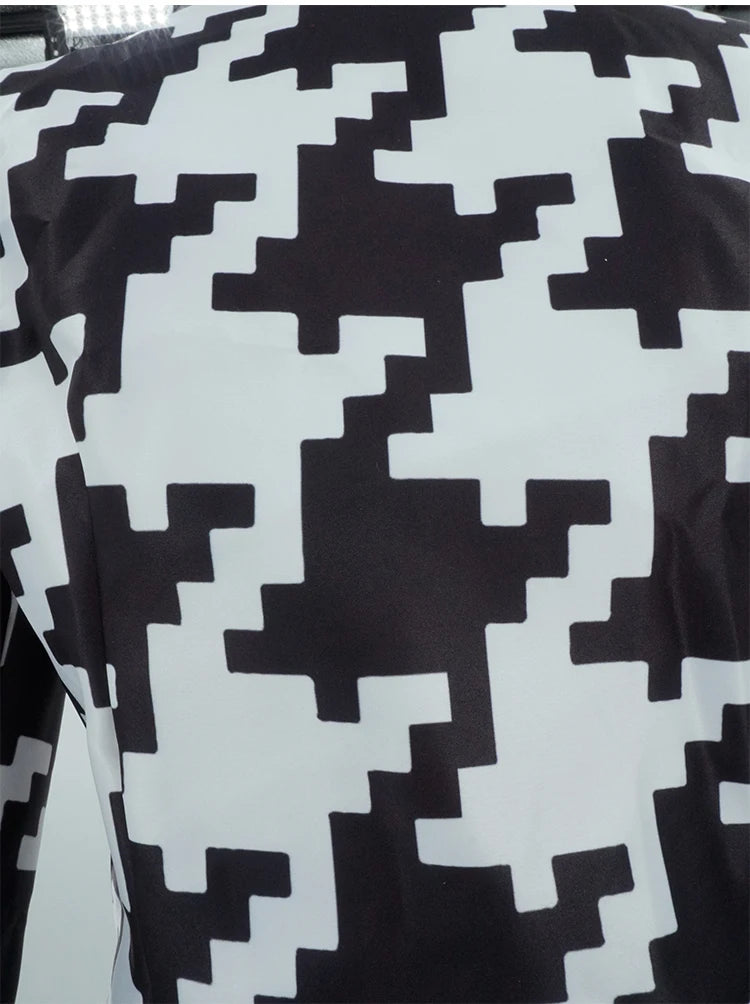 Houndstooth Geometric Print Bodysuit, Over-Knee Boots & Statement Hat 3-Piece Stage Costume Set