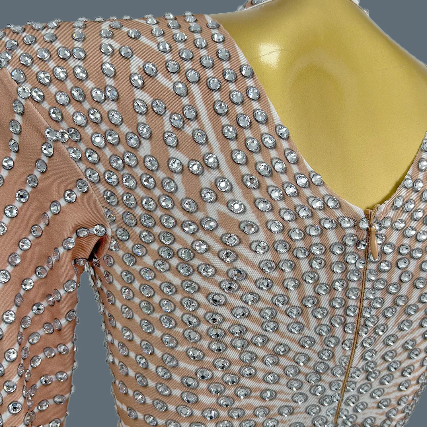Sparkly Nude Rhinestone Dance Performance Leotard Stage Bodysuit