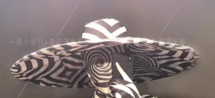 Zebra Stripe Catsuit & Oversized Wide-Brim Sun Hat Stage Performance Costume Set
