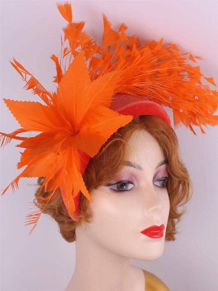 25cm Feather Floral Ribbon Fascinator Headband Kentucky Derby Cocktail Tea Party Hat