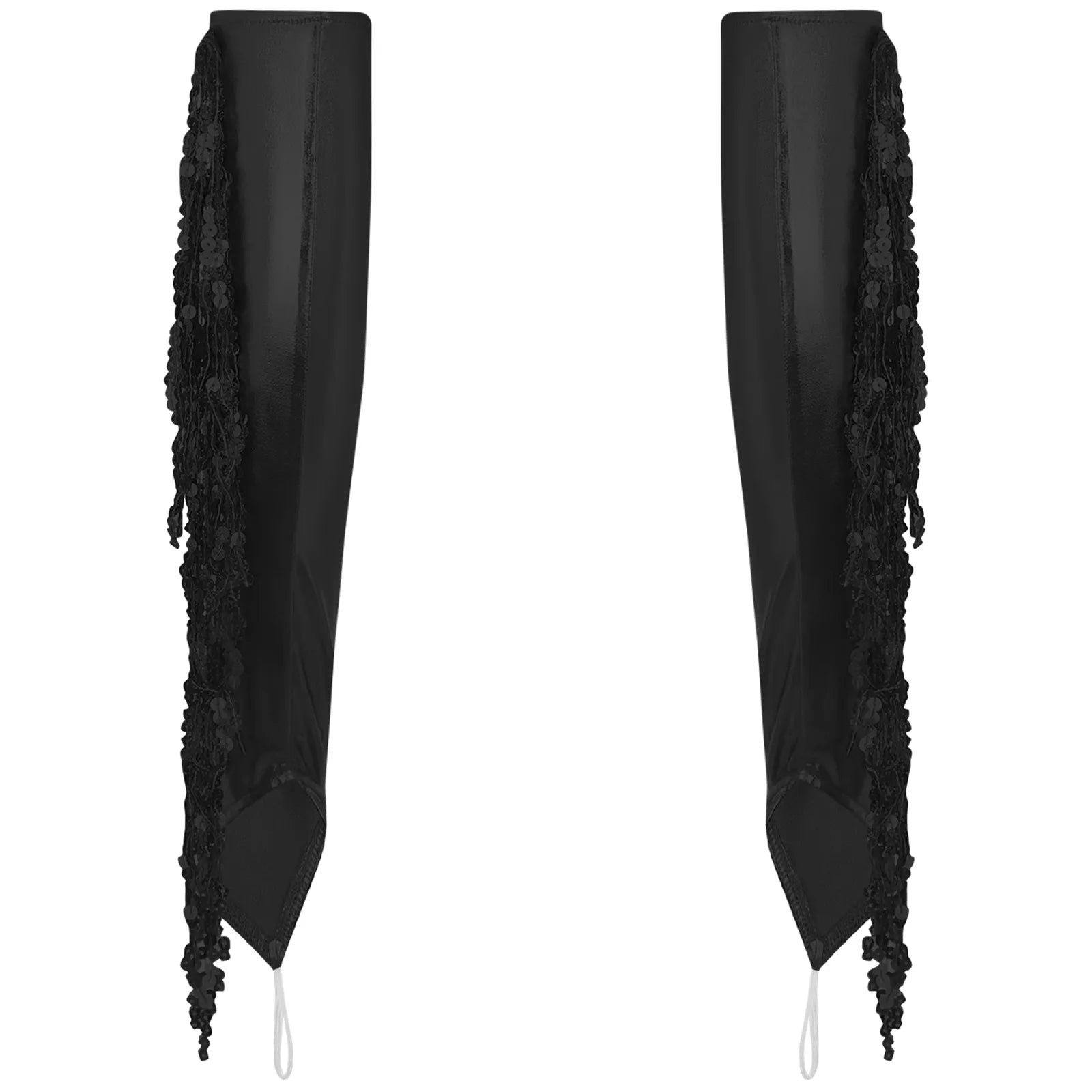 Sequined Fringe Latin Dance & Figure Skating Jumpsuit Leotard Set with Mesh Gloves