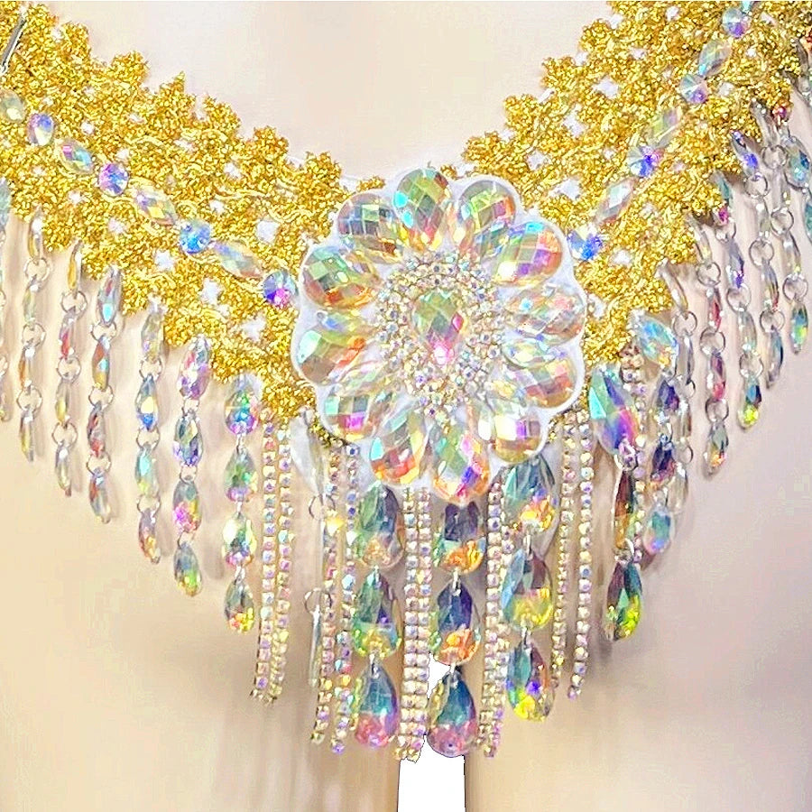 Sparkly Samba Carnival Stone Wire Bra & Thong Two-Piece Stage Costume Set
