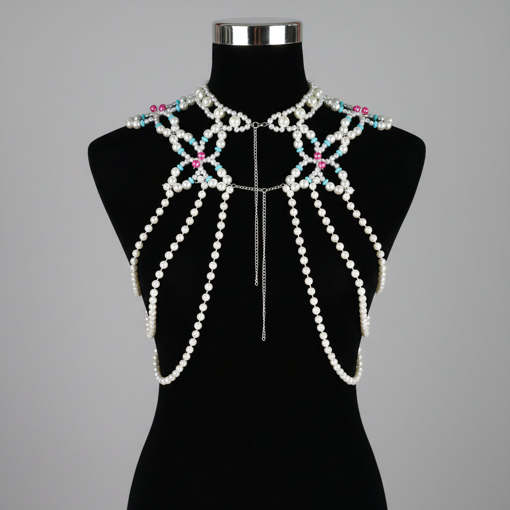 Dazzling Simulated Pearl String Bra Chain & Bikini Shawl Chest Jewelry
