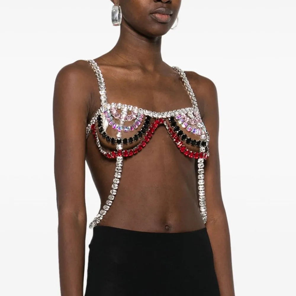 Dazzling Mixed-Color Crystal Bra Chain & Lumbar Bikini Body Jewelry