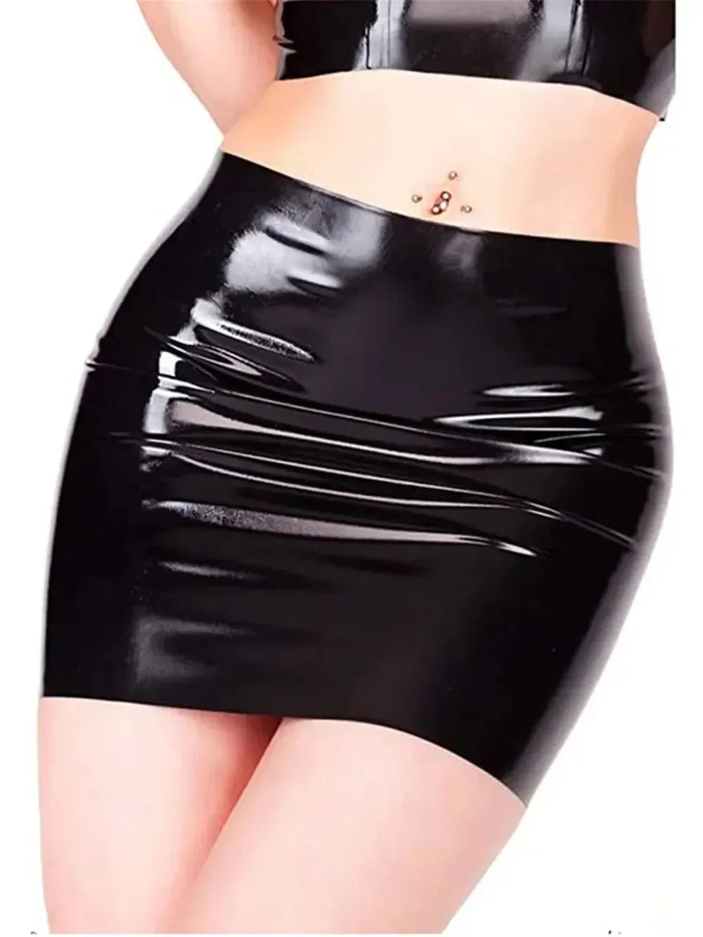 Glossy PU Faux Leather Micro Mini Skirt High-Stretch Liquid Shine Pencil Skirt