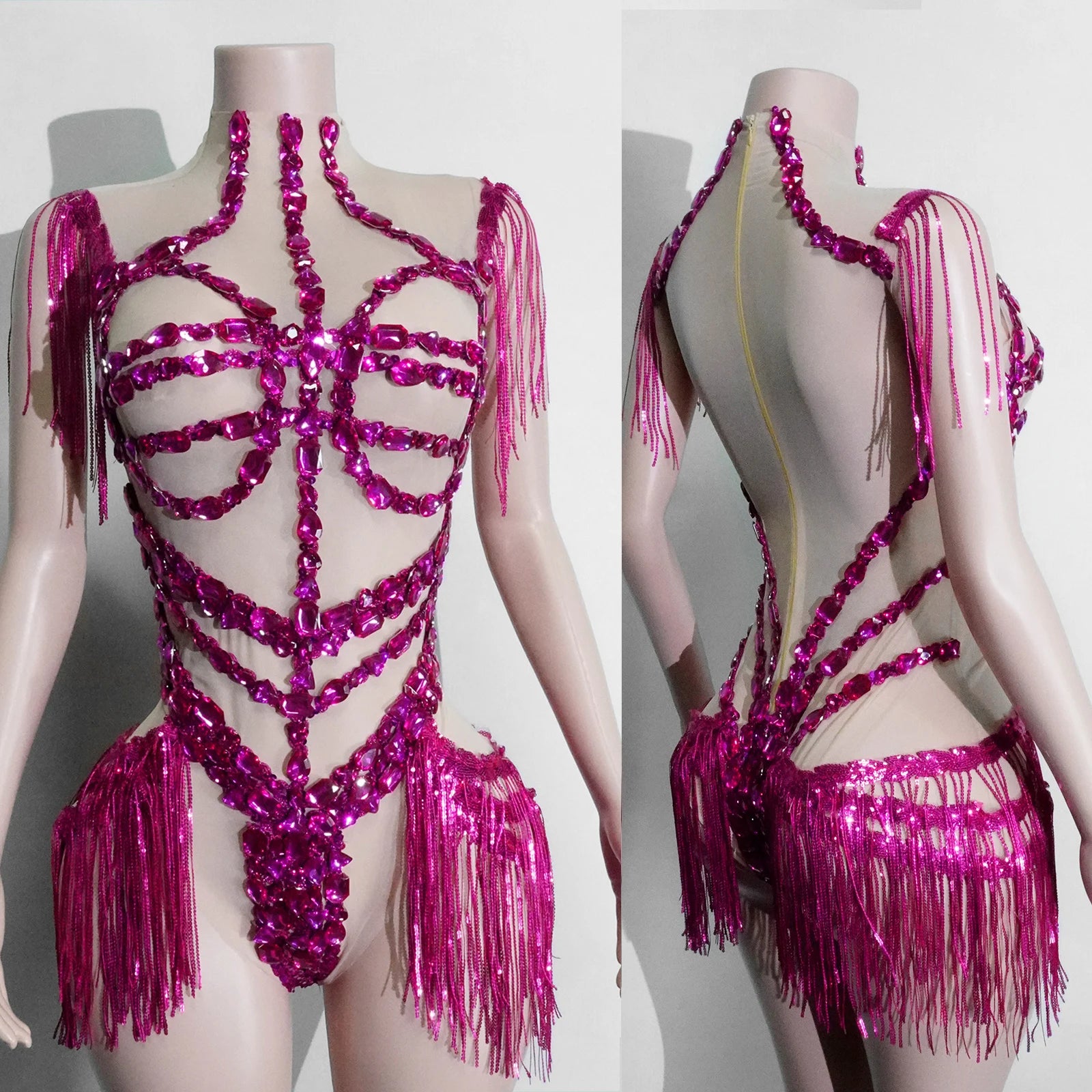 The Stardust Midnight Cabaret Bodysuit – Luxury Rhinestone & Mesh Showgirl Costume