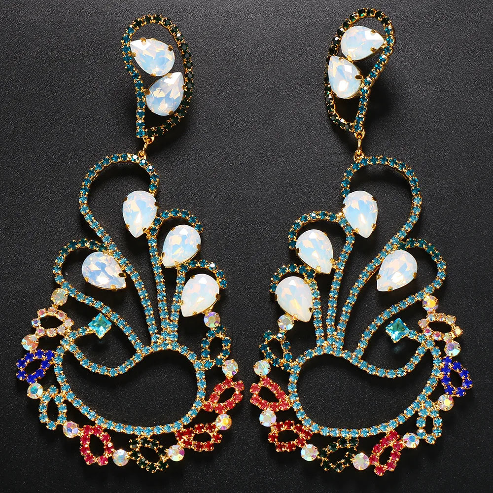 Rhinestone Peacock Drop Earrings