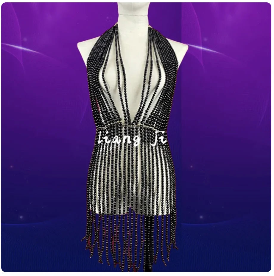 Pearl-Look Tassel Halter Bra Body Chain