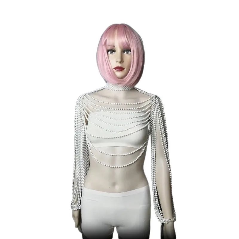 Pearl-Look Shoulder Bra Body Chain