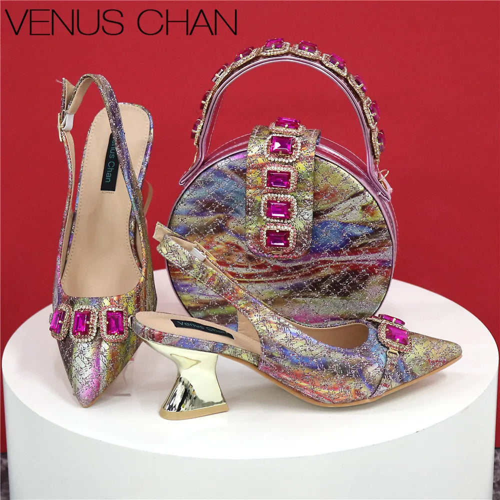 Newest Design Peep Toe Ladies Shoes Matching Bag Set