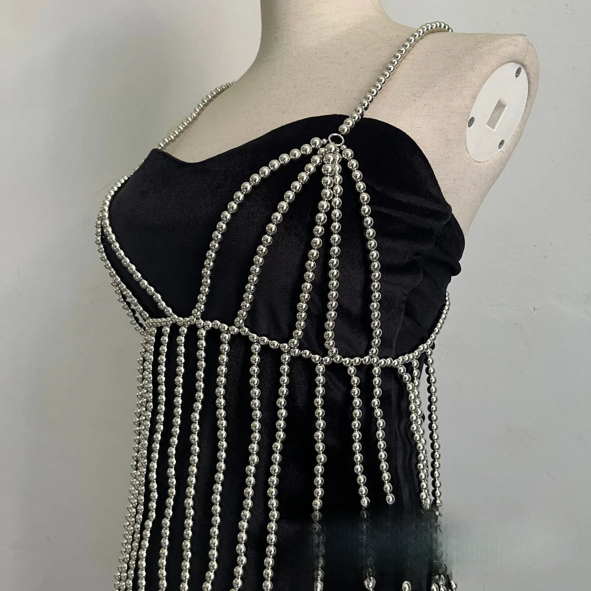 Pearl-Look Beaded Halter Bra Chain