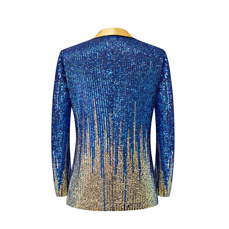 Men's Luxury Gradient Sequin Blazer Shawl Lapel Formal Stage Tuxedo Jacket