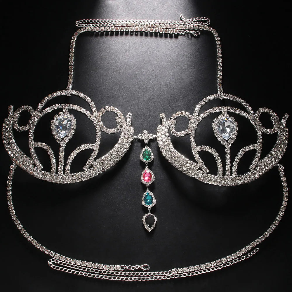 Teardrop Rhinestone Bra Chain Top