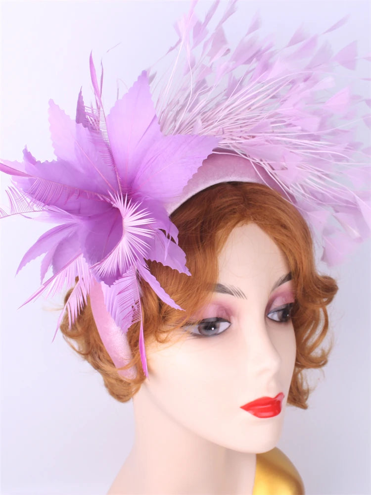 25cm Feather Floral Ribbon Fascinator Headband Kentucky Derby Cocktail Tea Party Hat