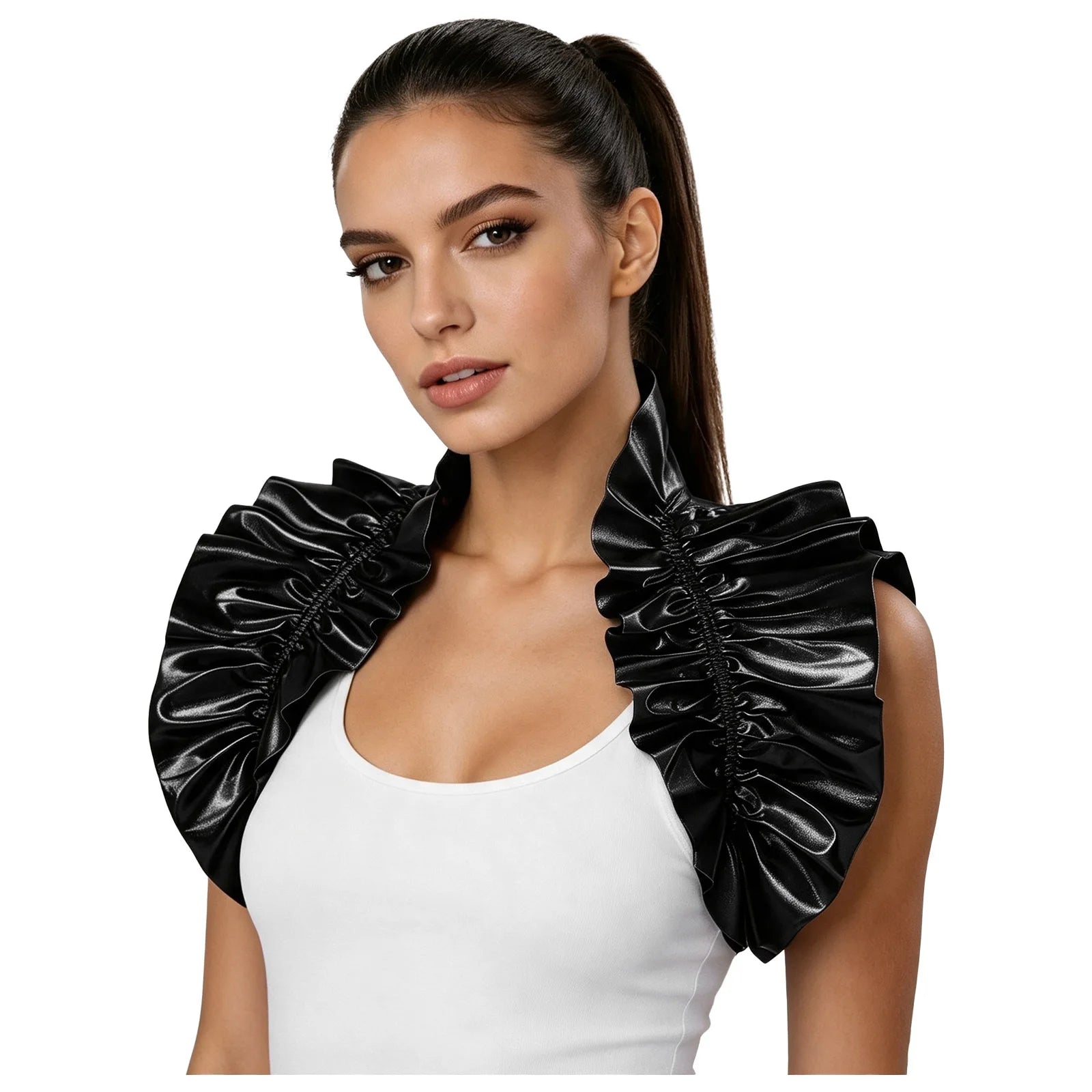 Metallic Ruffled Renaissance Neck Shrug Holographic Victorian Shoulder Capelet
