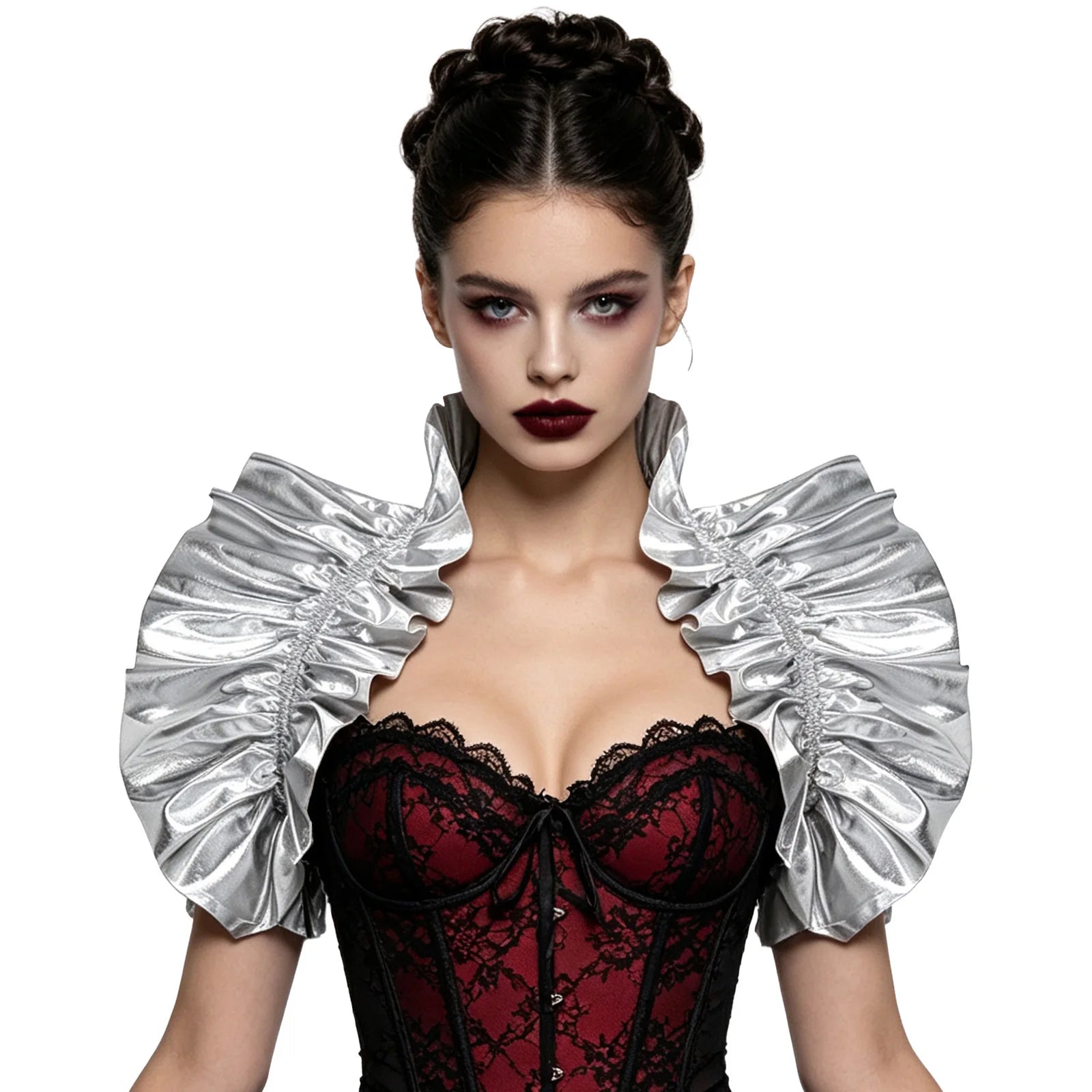 Metallic Ruffled Renaissance Neck Shrug Holographic Victorian Shoulder Capelet