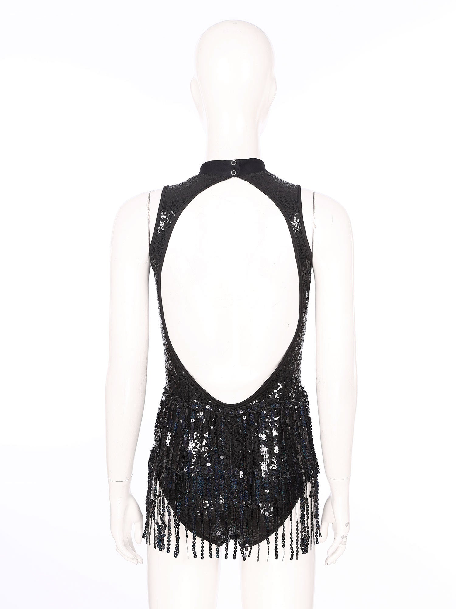 Glitter Sequin Fringe Latin Dance Leotard & Backless Performance Bodysuit