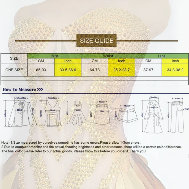 Gold Rhinestone Diamond Leaf Mesh Strapless Long Stage Gown Costume