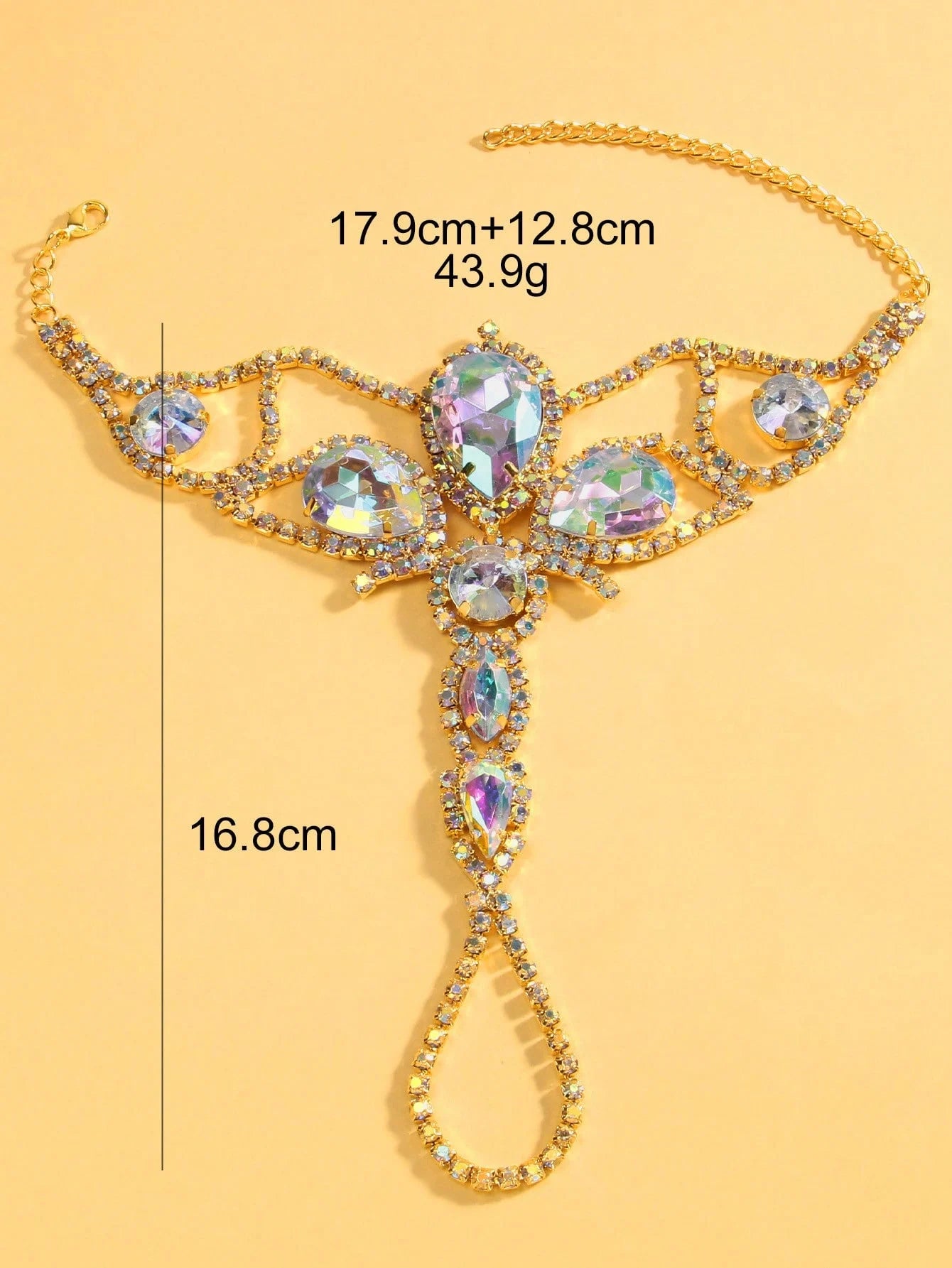 Oversized Crystal Rhinestone Hand Harness Bracelet Drag Queen Catwalk Stage Jewelry
