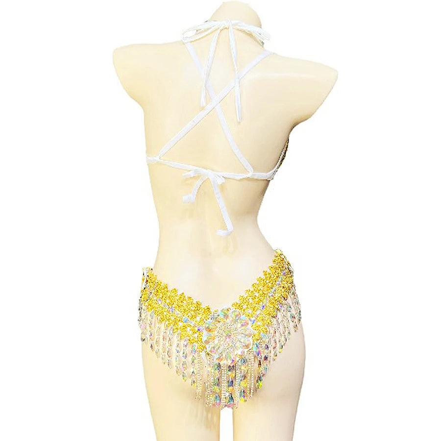 Sparkly Samba Carnival Stone Wire Bra & Thong Two-Piece Stage Costume Set