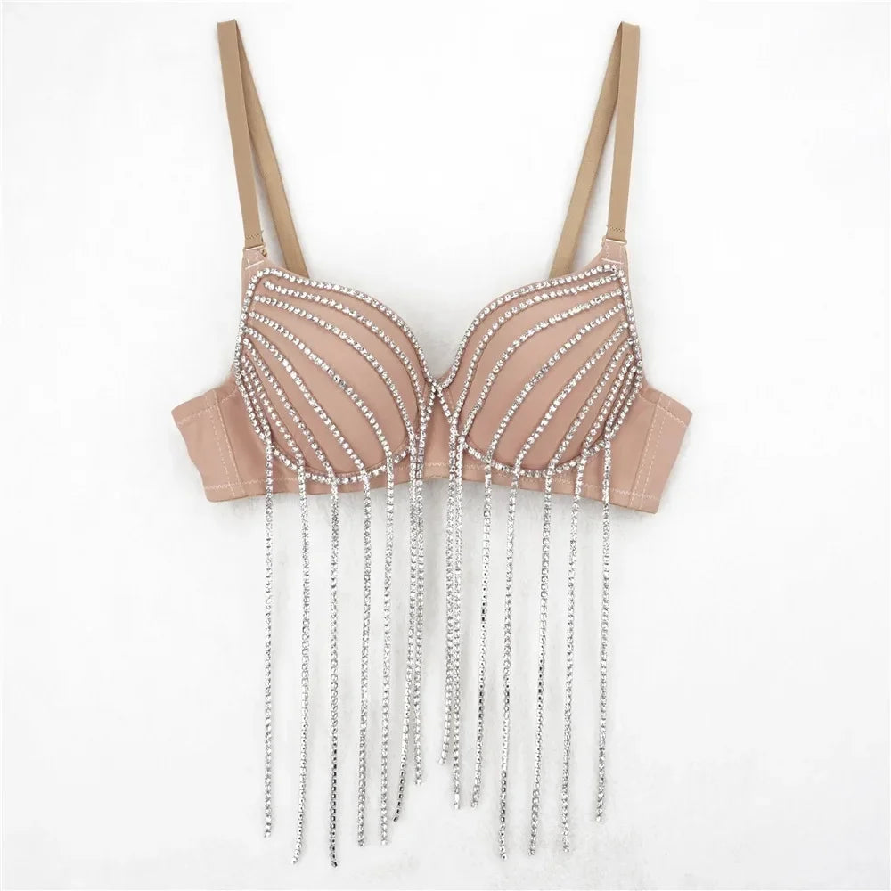 Tassel Fringe Push-Up Bra Corset Top Showgirl Stage Performance Bustier
