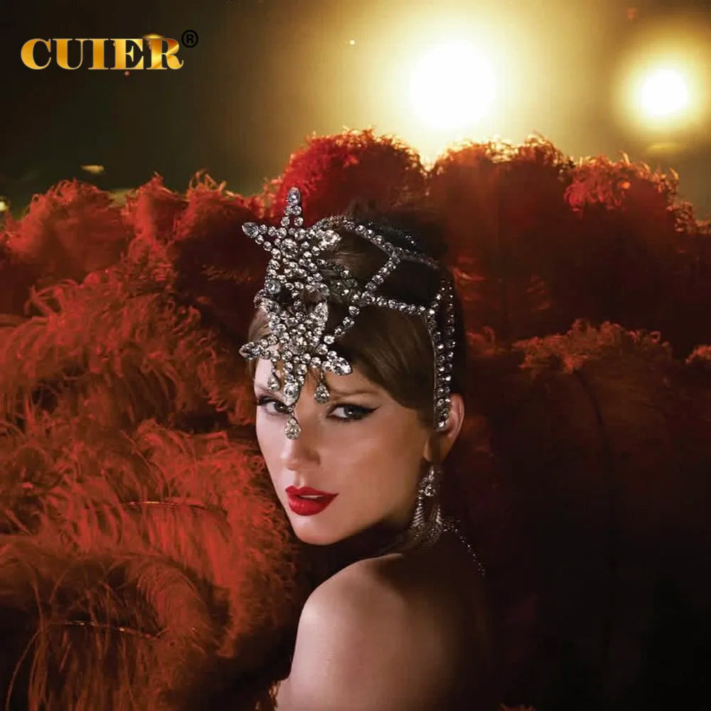 CUIER showgirl headpiece crystal Star geometry headwear Jewelry for stage party Exaggerated Rhinestone festival hair Accessories