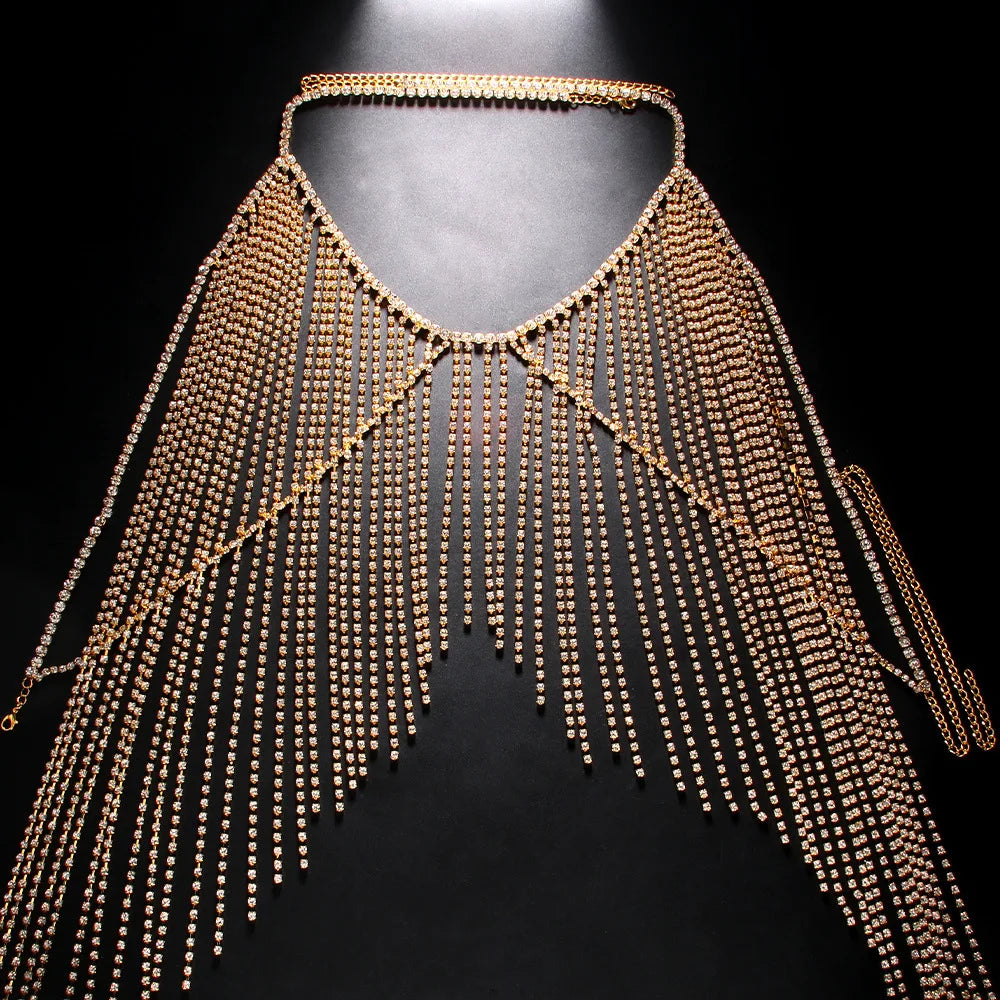 Rhinestone Sling Tassel Bra Chain