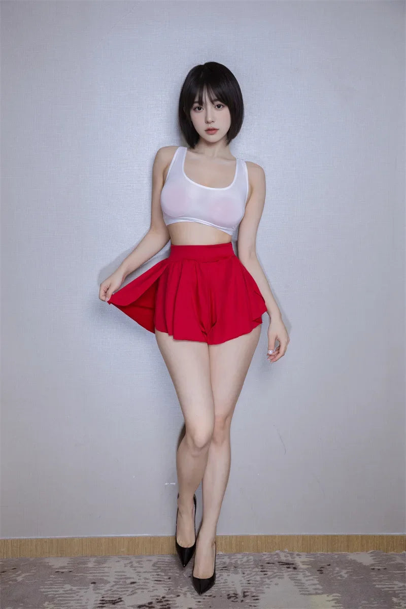 Ice Silk High-Waist Split Flared Mini Shorts High-Stretch Micro Hot Pants