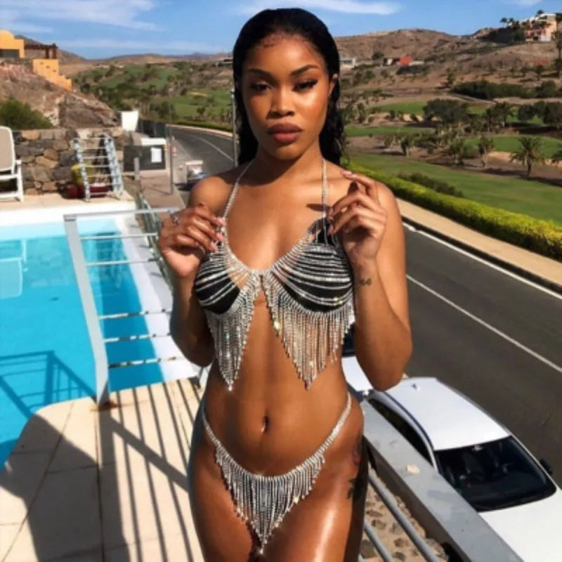 Teardrop Crystal Tassel Bra & Waist Jewelry