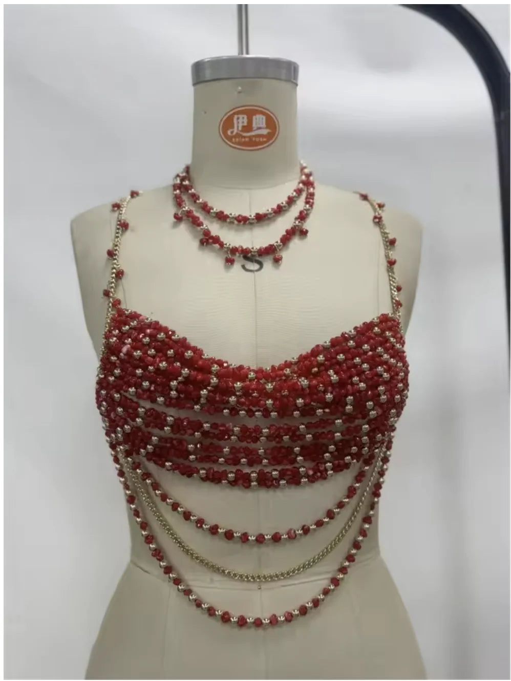 Crystal-Look Beaded Tassel Bra Chain