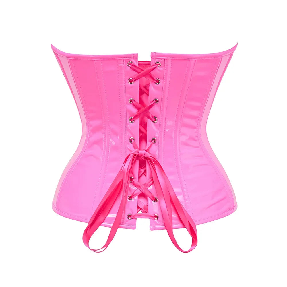 Steampunk PVC Leather Overbust Corset Front Busk Lace-Up Bustier Top