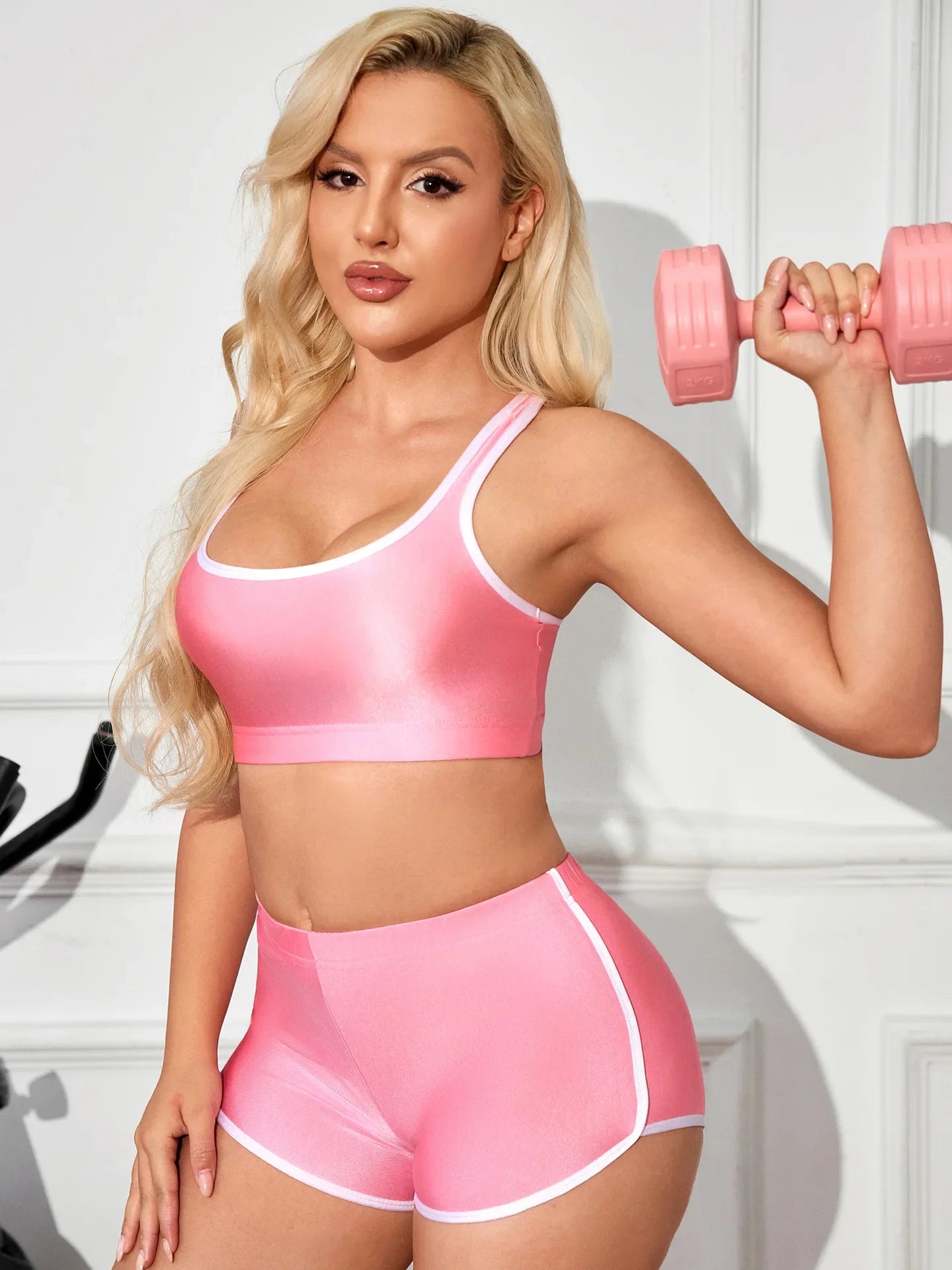 Metallic High-Stretch Crop Tank & Shaping Shorts 2-Piece Activewear Set