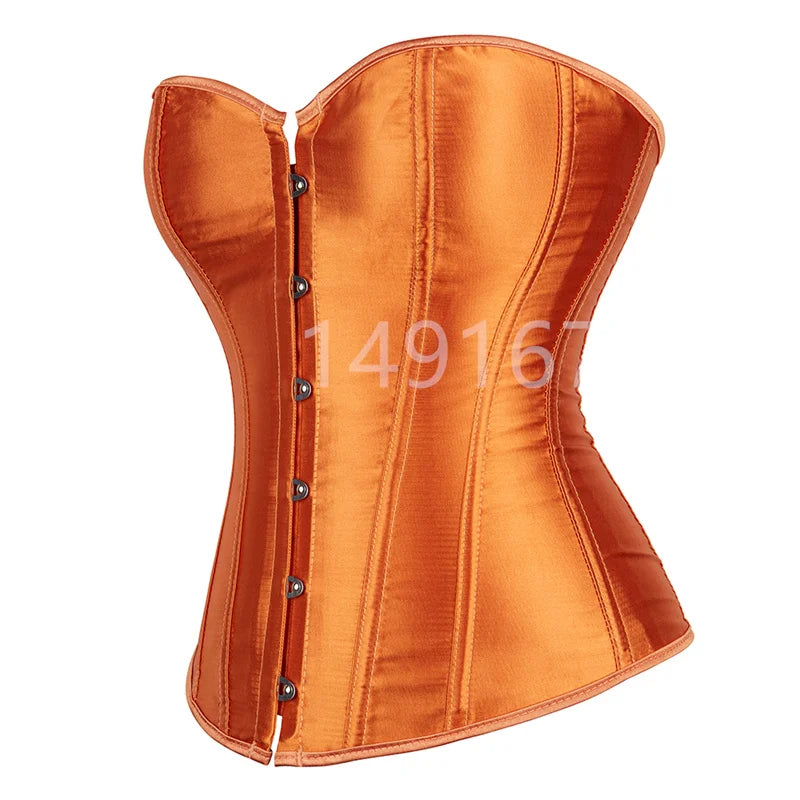 Vintage Overbust Corset Plus Size Satin Lace-Up Bustier Top
