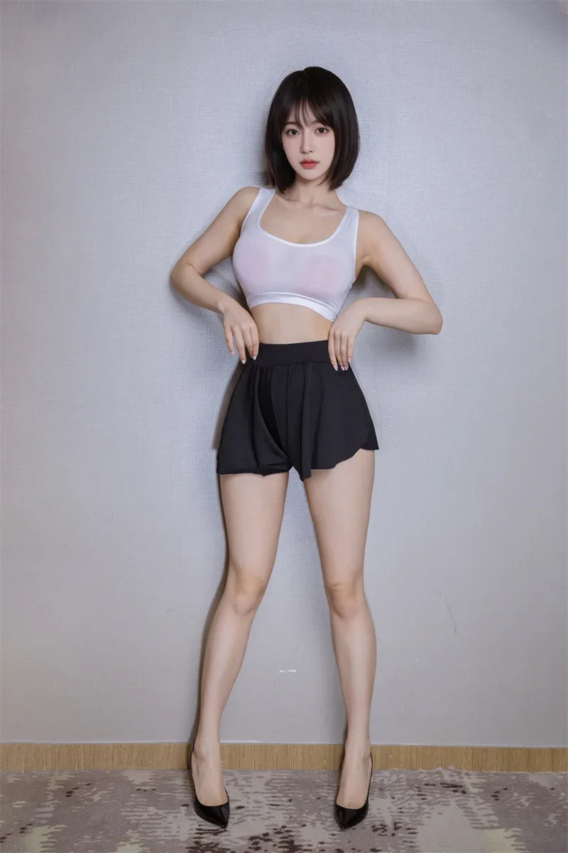 Ice Silk High-Waist Split Flared Mini Shorts High-Stretch Micro Hot Pants
