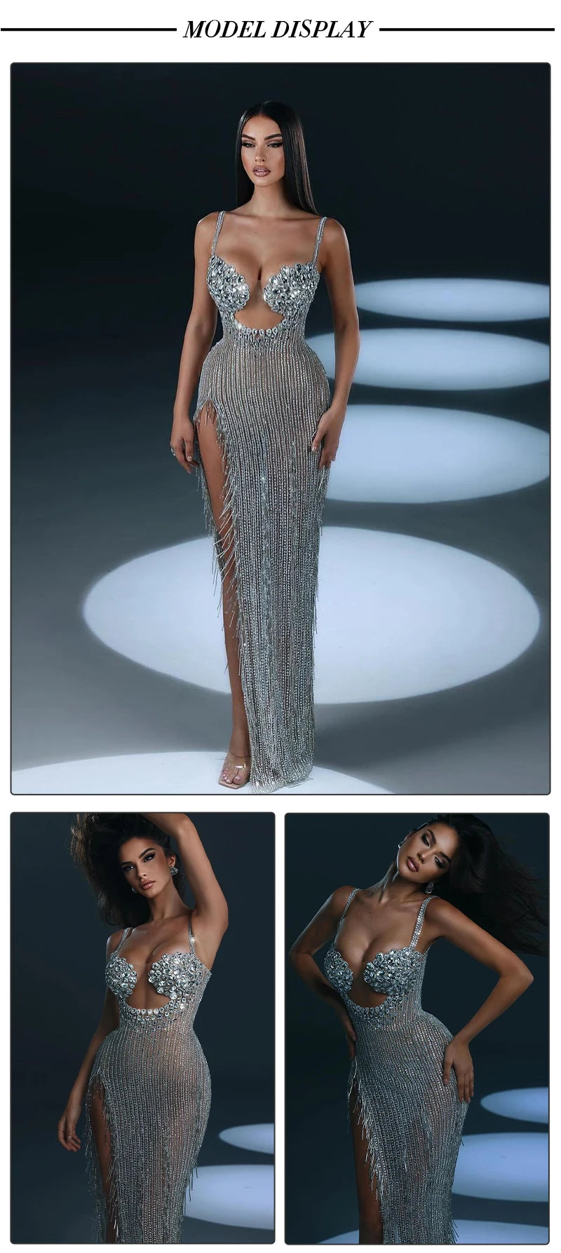 Silver Rhinestone High-Slit Gown