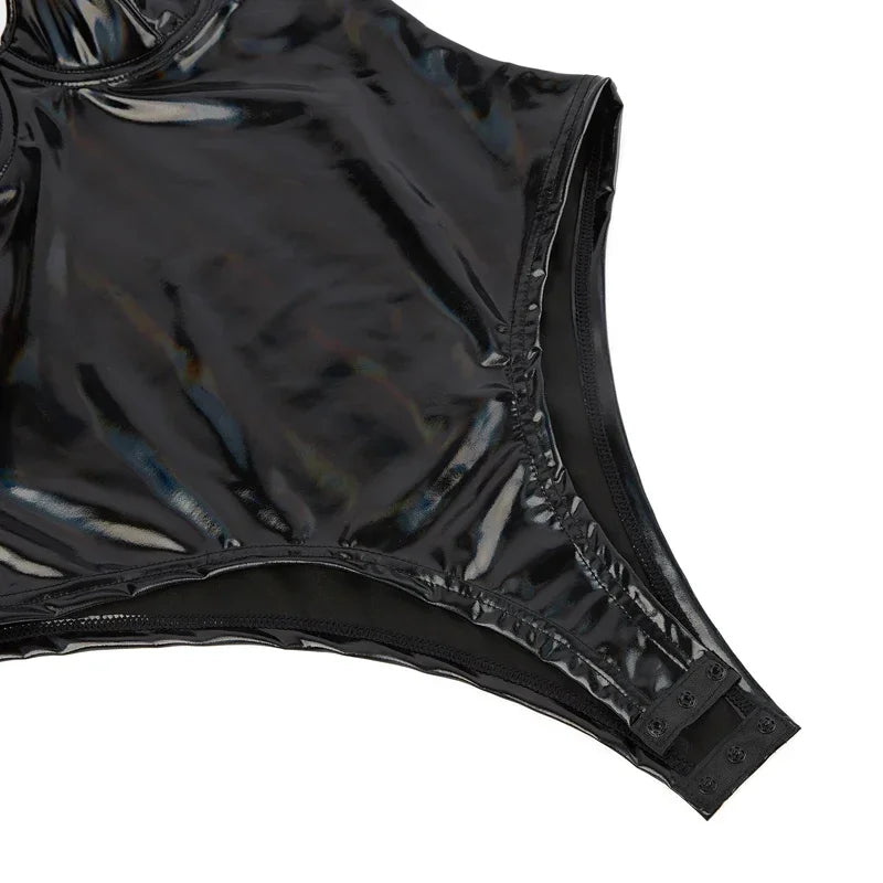 Gothic PU Leather Push-Up Corset Bodysuit & Underwire Bustier Shaper