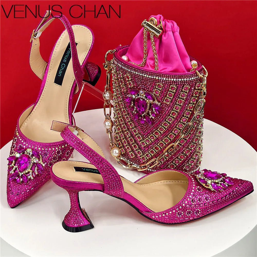 Shoes and Bag Set With Rhinestone Handbag