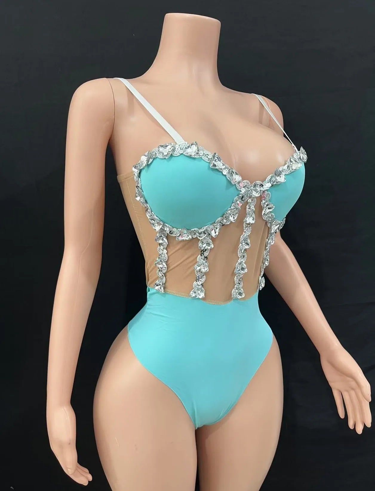 Multi-Colored Triangle Halter Bodysuit & Stage Performance Dancewear
