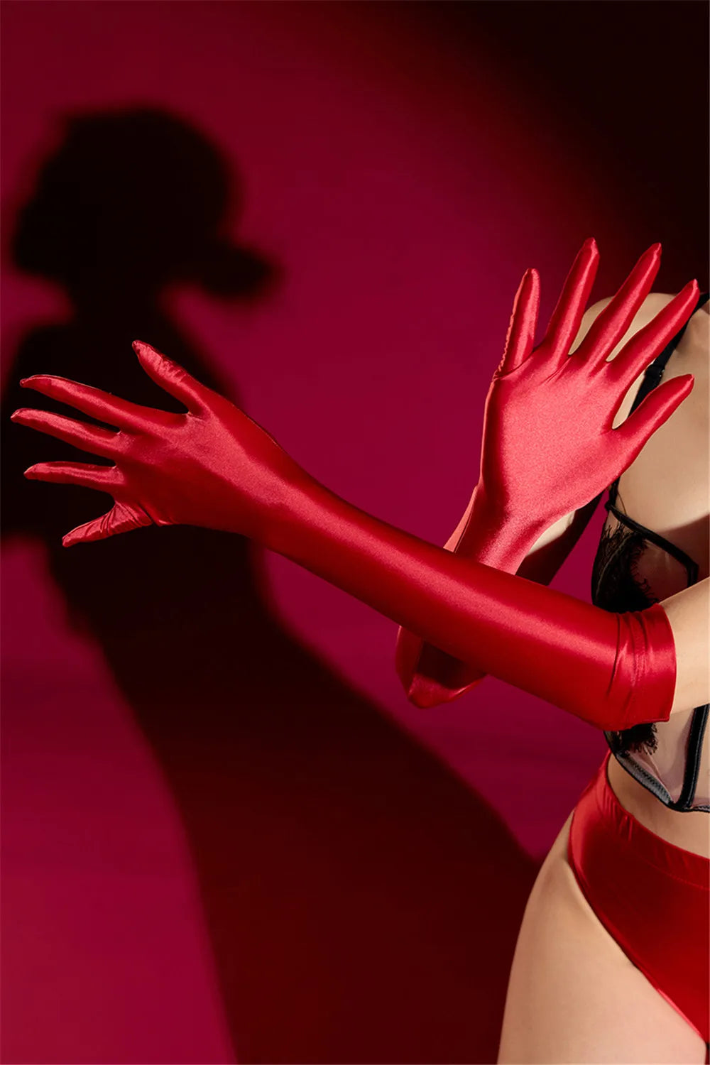 Oil Glossy Satin Smooth Five-Finger Long Elbow Gloves High-Stretch Luxury Evening Gloves