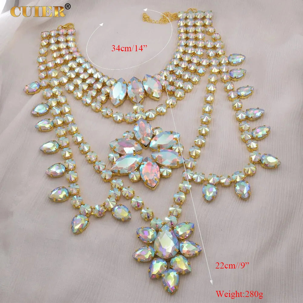 Oversized Crystal Gemstone Statement Choker Necklace Drag Queen Pageant Jewelry
