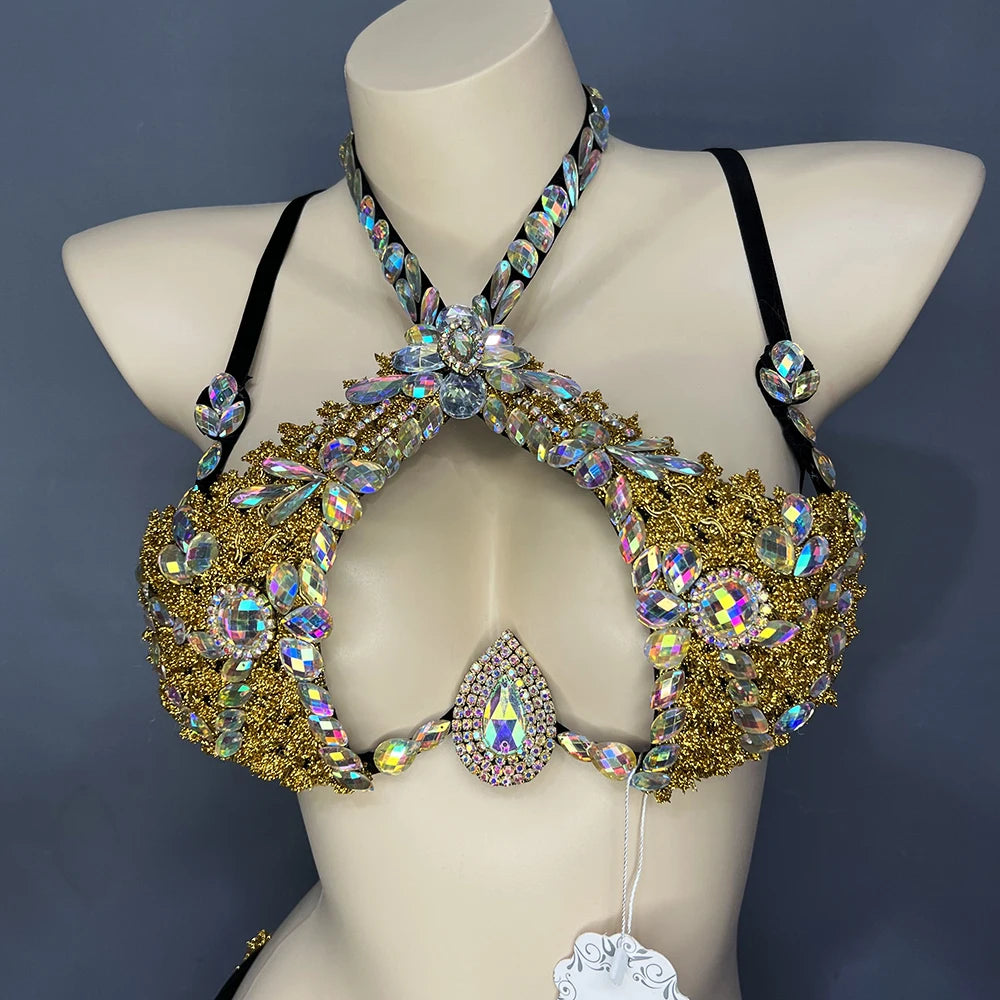 Sparkly Crystal Wire Bra Halter Top Samba Carnival Costume