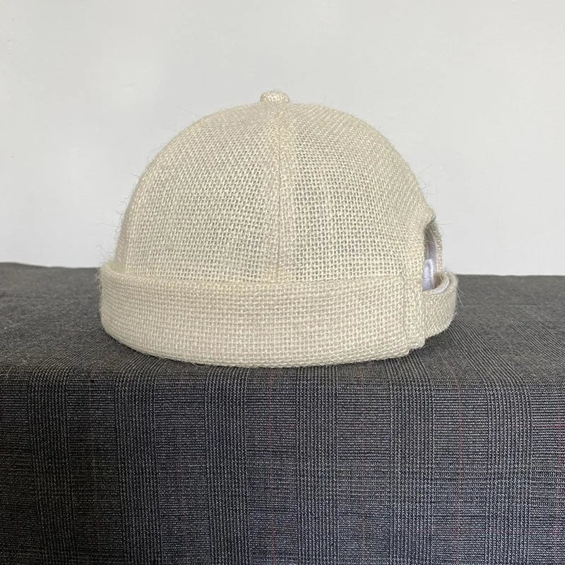 Beige Linen Brimless Beanie — 55–58 cm