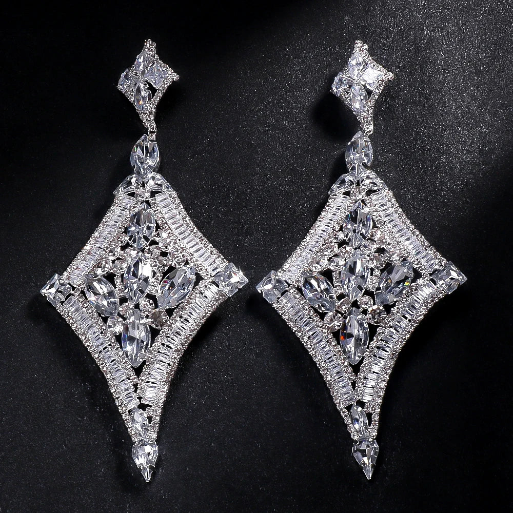 Oversized Glass Crystal Diamond Statement Drop Earrings Drag Queen Stage Jewelry