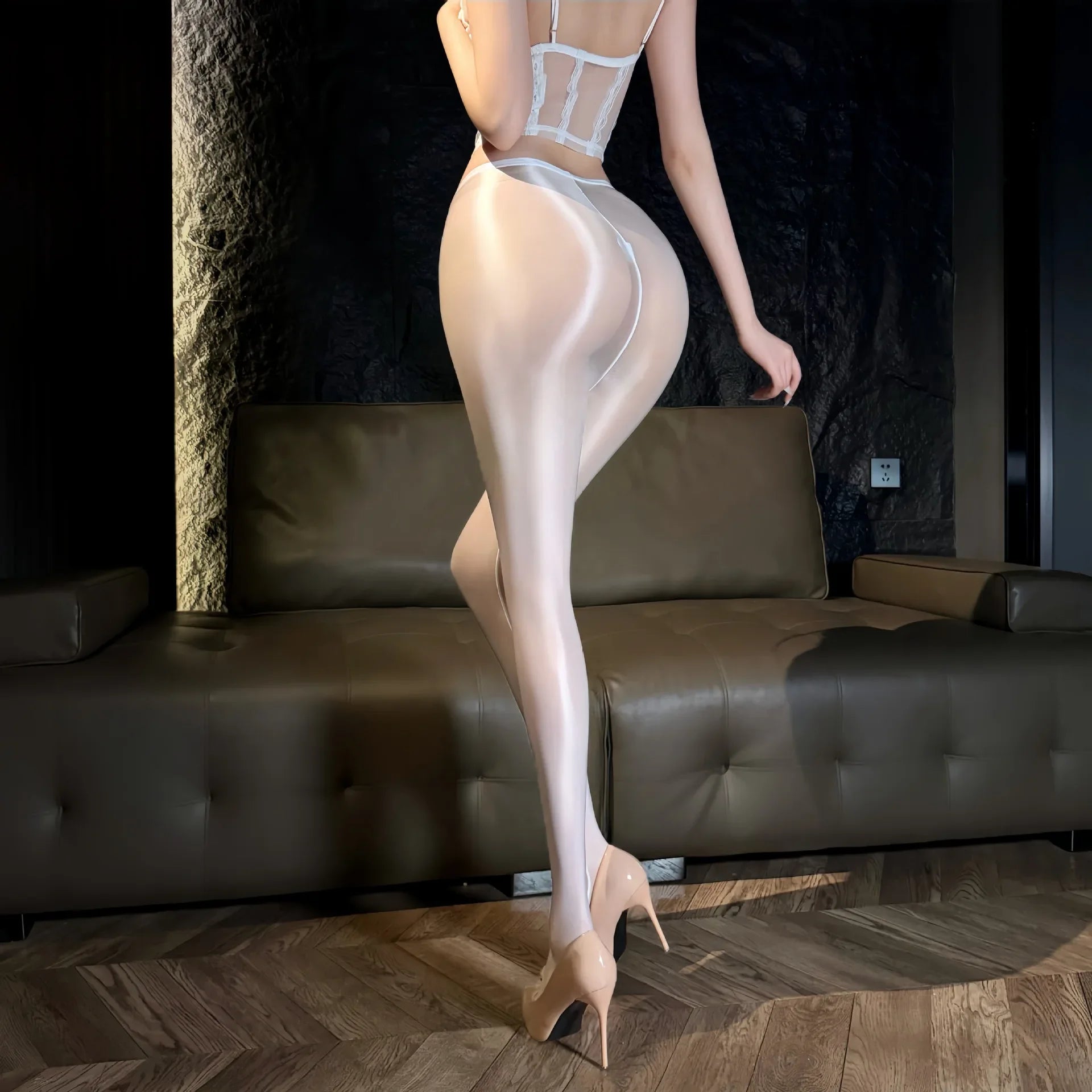 Sexy Women Thin Pencil Pants Low Waist Package Hip Elastic Tights Oil Shiny Glossy Slip Yoga Leggings Maid Shaping Trousers Plus