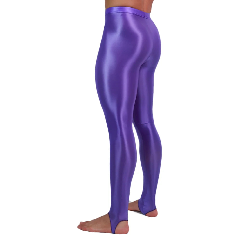 Men's Slim Tights Pencil Pants Stain Smooth  Oil Glossy Shiny Elastic Yoga Leggings Sheer See Through Full Pants Plus Size