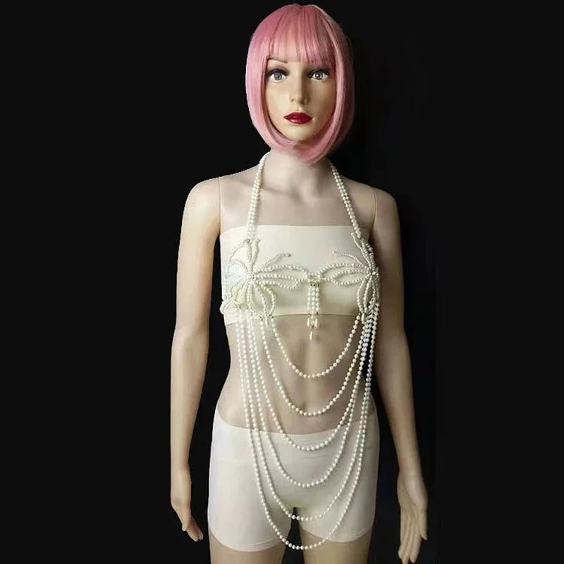Pearl-Look Butterfly Bra Body Chain